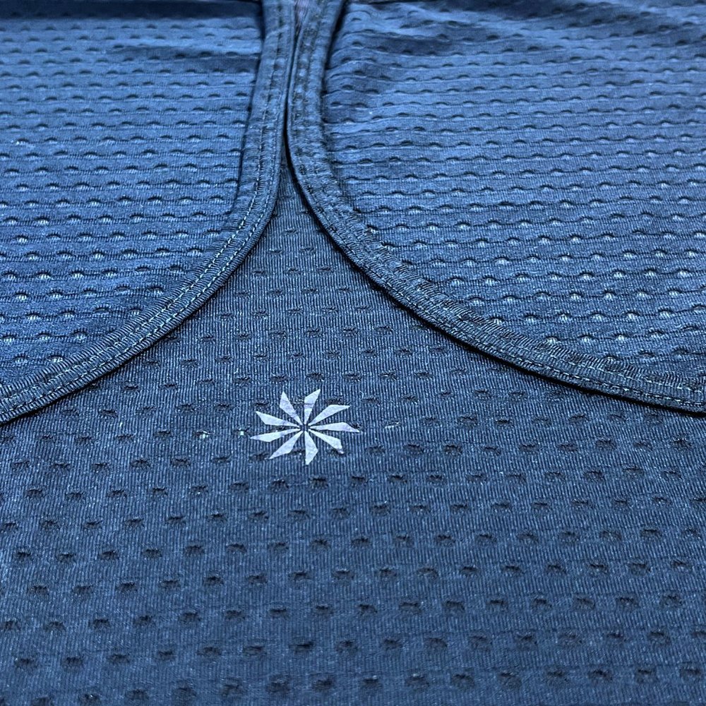 Athleta Chi Mesh Dot Tank High Neck Racerback Women's Large Navy Blue Active Top - Picture 6 of 16